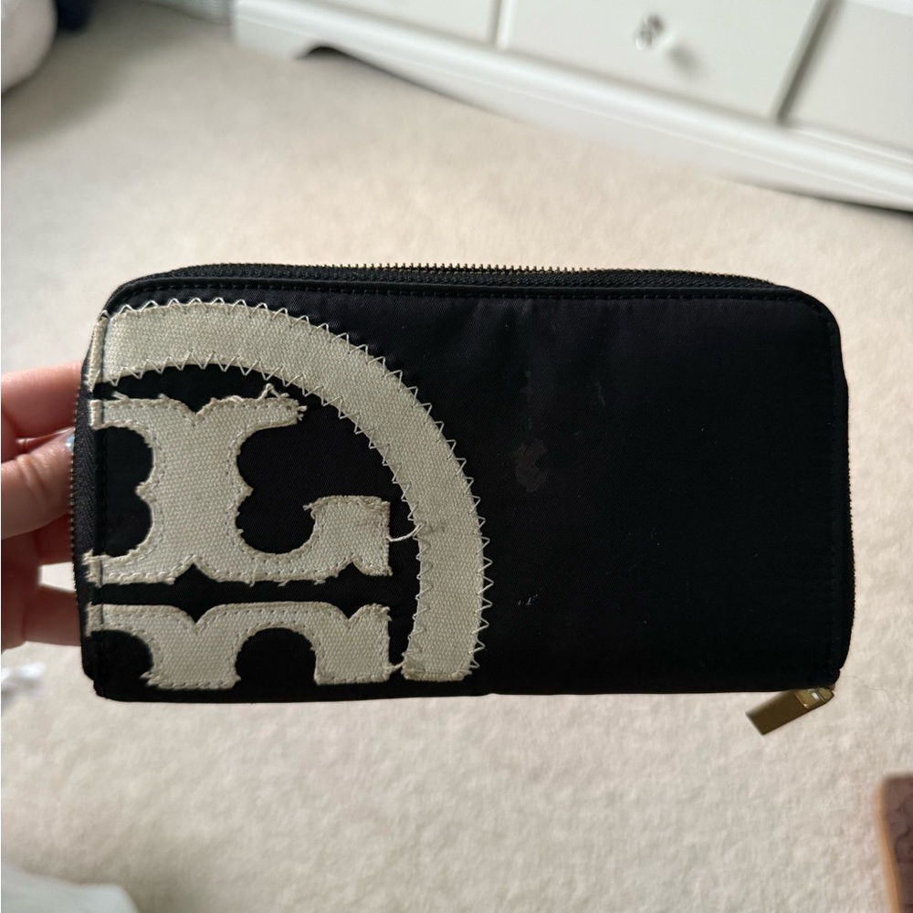 Tory Burch Black and White Wallet with Gold Accent